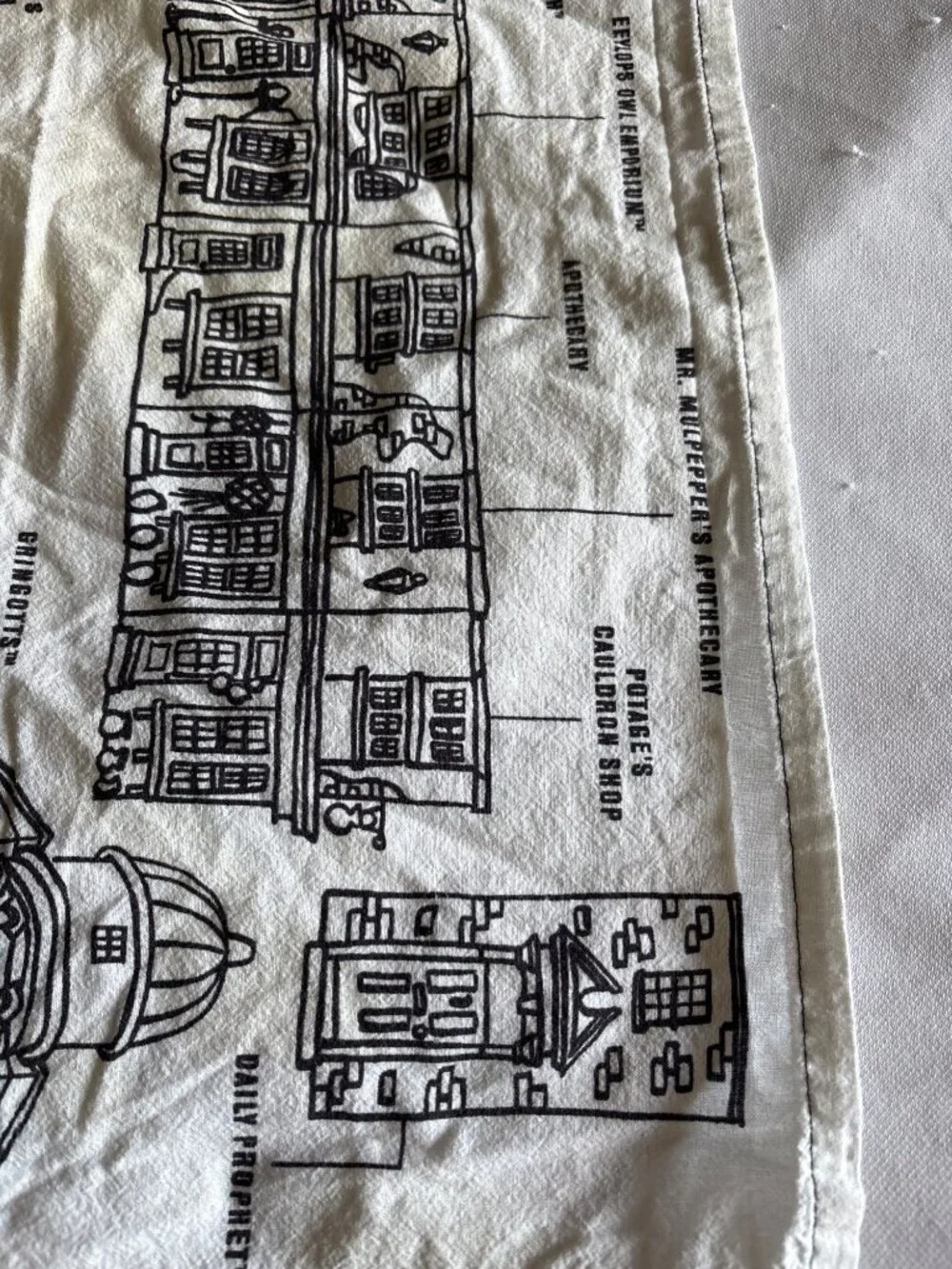 Harry Potter Diagon Alley Map Tea Towel Black & White Hallmark 100% Cotton